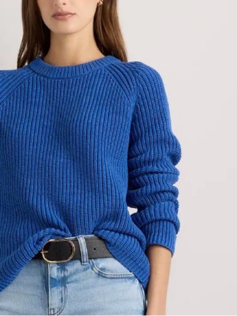 Quince Royal Blue Chunky Ribbed Crewneck Sweater